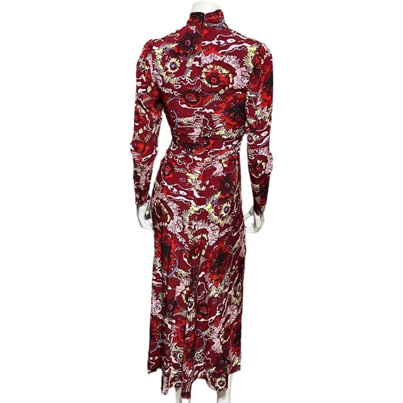 A.L.C Silk Burgundy Printed Zip Front Dress Sz-0