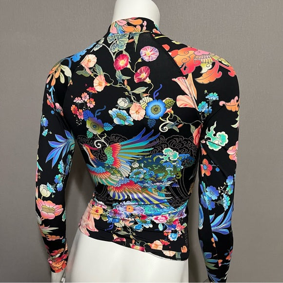 Johnny Was Activewear Multicolored Floral Zip Up Top Sz-XS