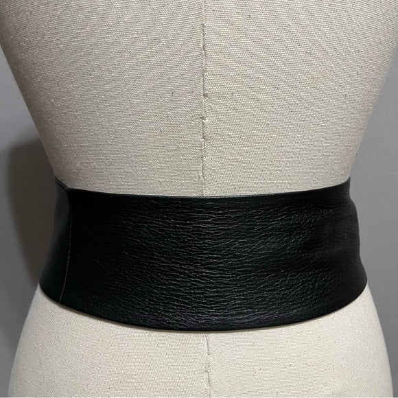 Black Leather With Silver Metal Jewel Buckle Wide Belt Sz-Small/Medium