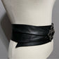 Black Leather With Silver Metal Jewel Buckle Wide Belt Sz-Small/Medium