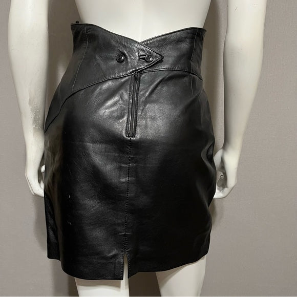 Vintage Forenza Black 100% Leather Mini Skirt Sz-8