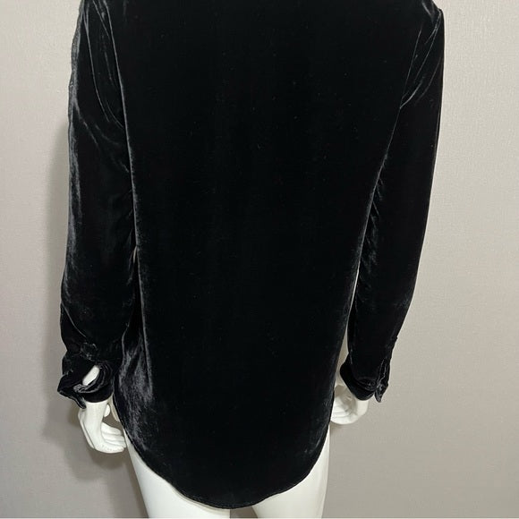 he Kooples Black Velvet Lace Sleeves Shirt Sz-XS