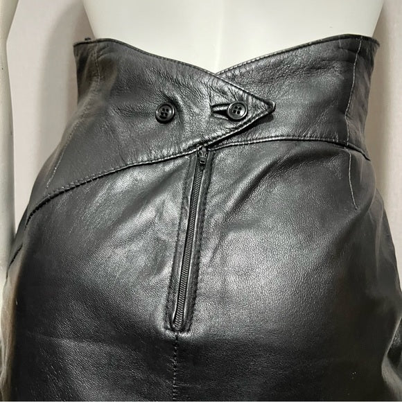 Vintage Forenza Black 100% Leather Mini Skirt Sz-8