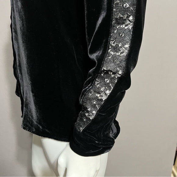 he Kooples Black Velvet Lace Sleeves Shirt Sz-XS