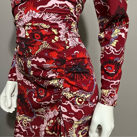 A.L.C Silk Burgundy Printed Zip Front Dress Sz-0