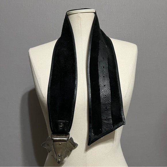 Black Leather With Silver Metal Jewel Buckle Wide Belt Sz-Small/Medium