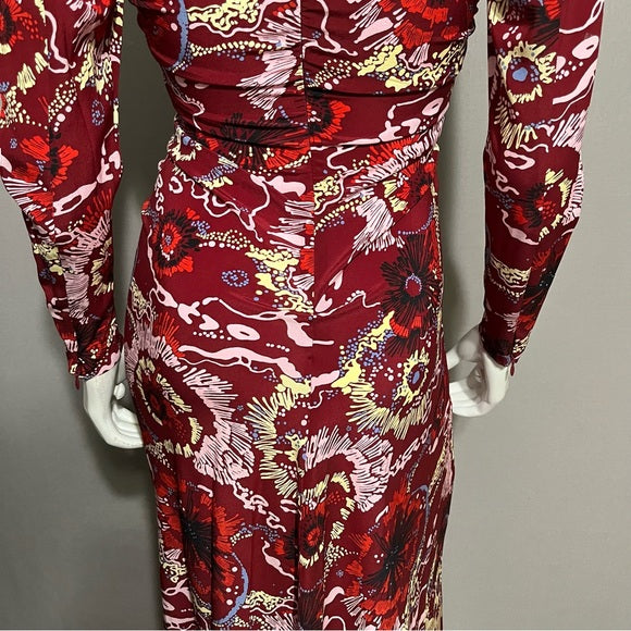 A.L.C Silk Burgundy Printed Zip Front Dress Sz-0