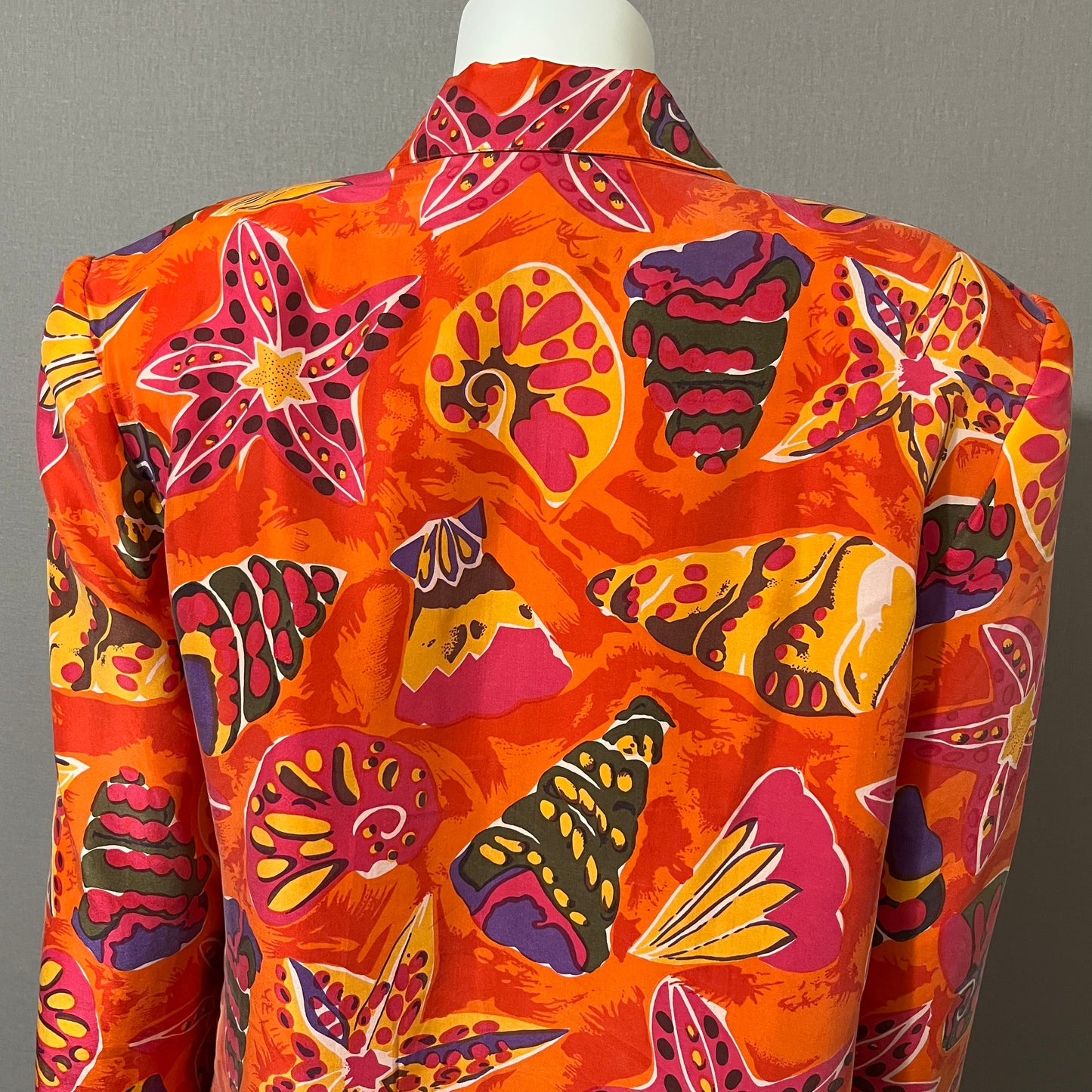 Vintage Carol Horn Orange Silk Sea Shell Blazer Sz-Medium