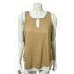 Linen Ecru Tan Shimmer Linen Mixed Media Sleeveless Shell Tank Top Sz-Large