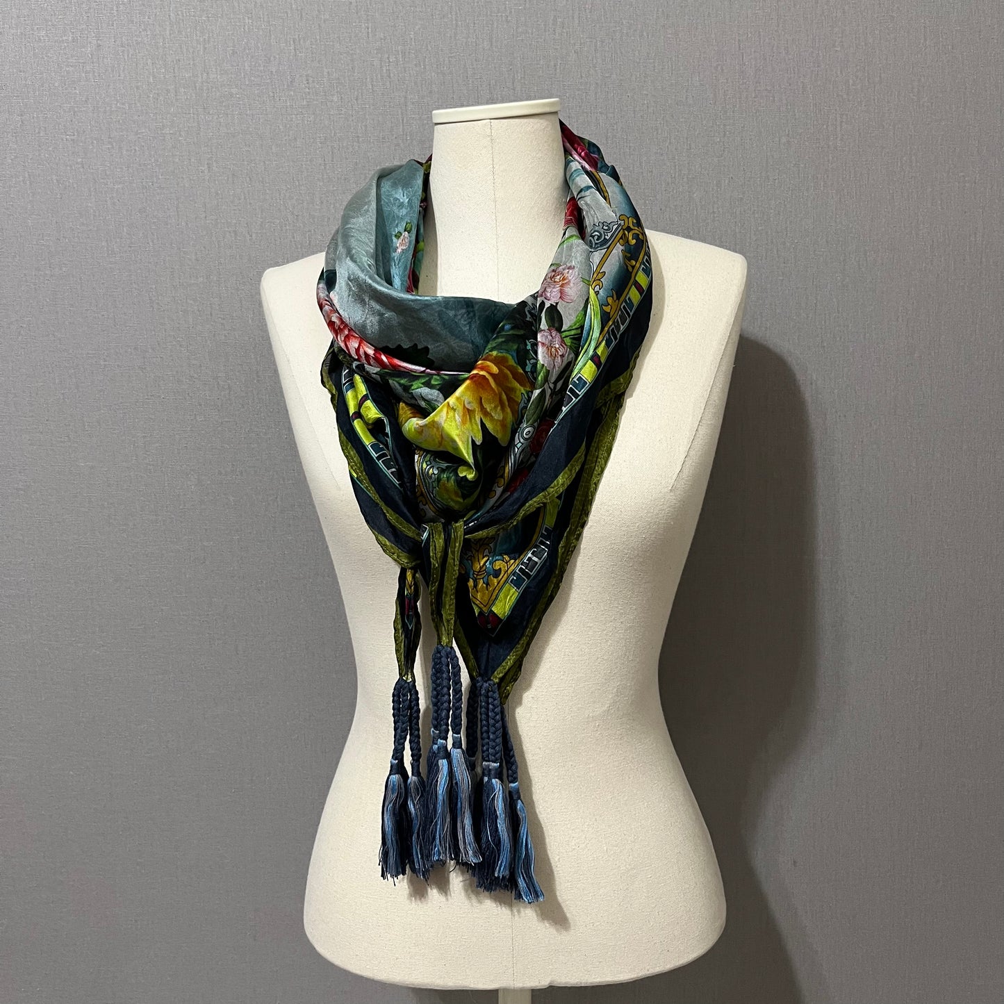 Floral Print With Tassels Silk Scarf