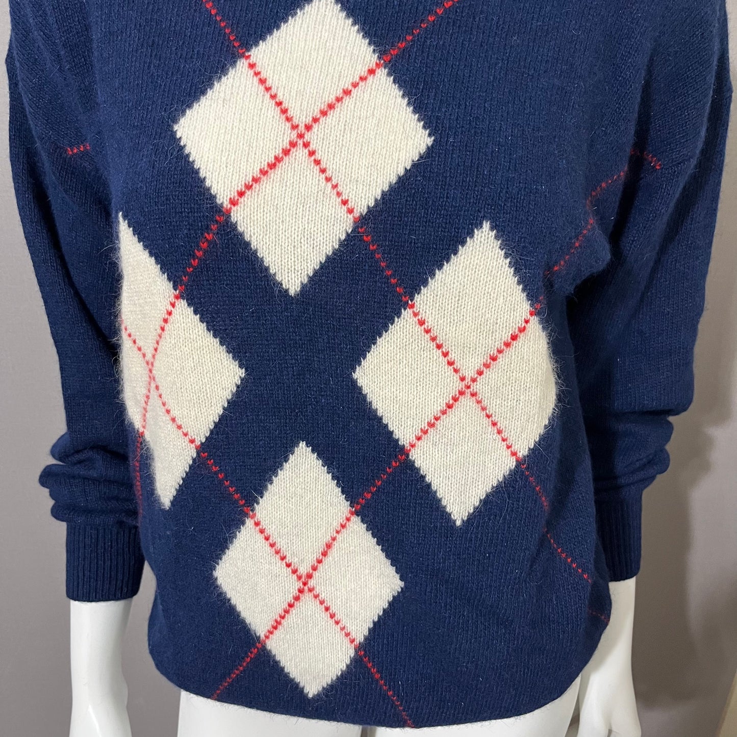 Vintage Rafaella Blue Mohair Blend Argyle Print Sweater Sz-Large