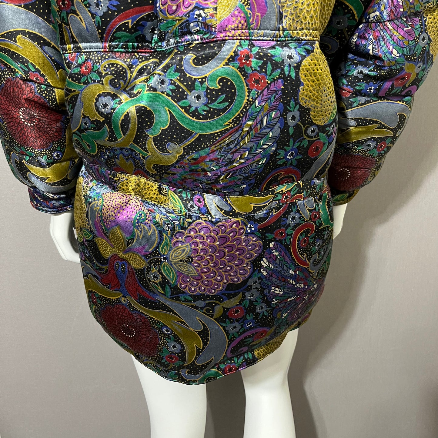 Vintage Bill Blass Paisley Peacock Feather Down Winter Coat Sz-Medium