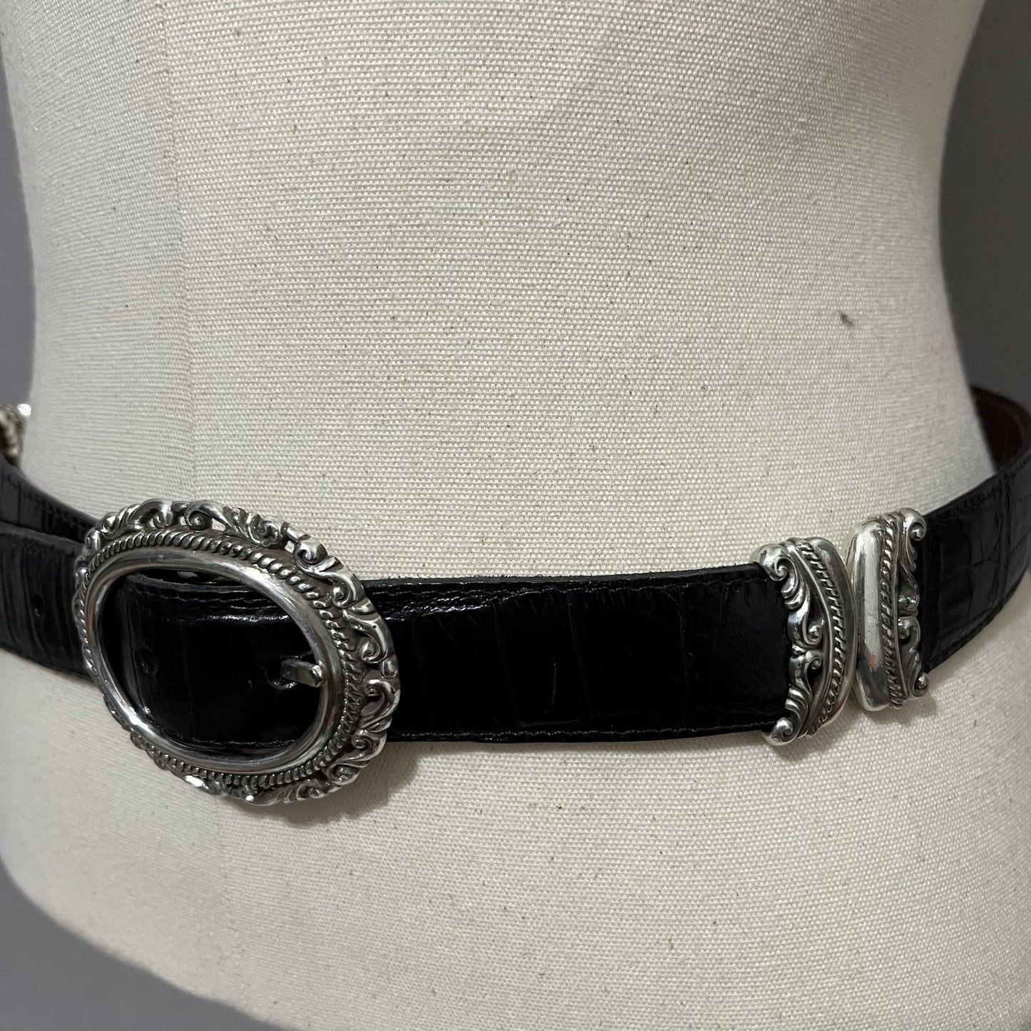 Vintage Brighton Silver Buckle Reversible Black/Brown Leather Belt Sz-Large