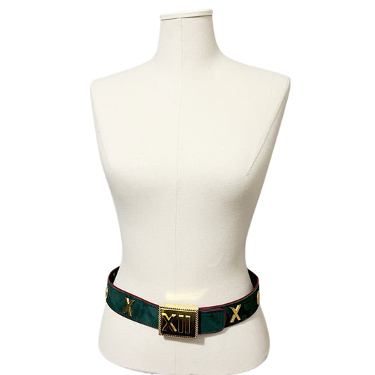 Vintage Rare Escada Roman Numeral Green Suede Leather Belt Sz-40