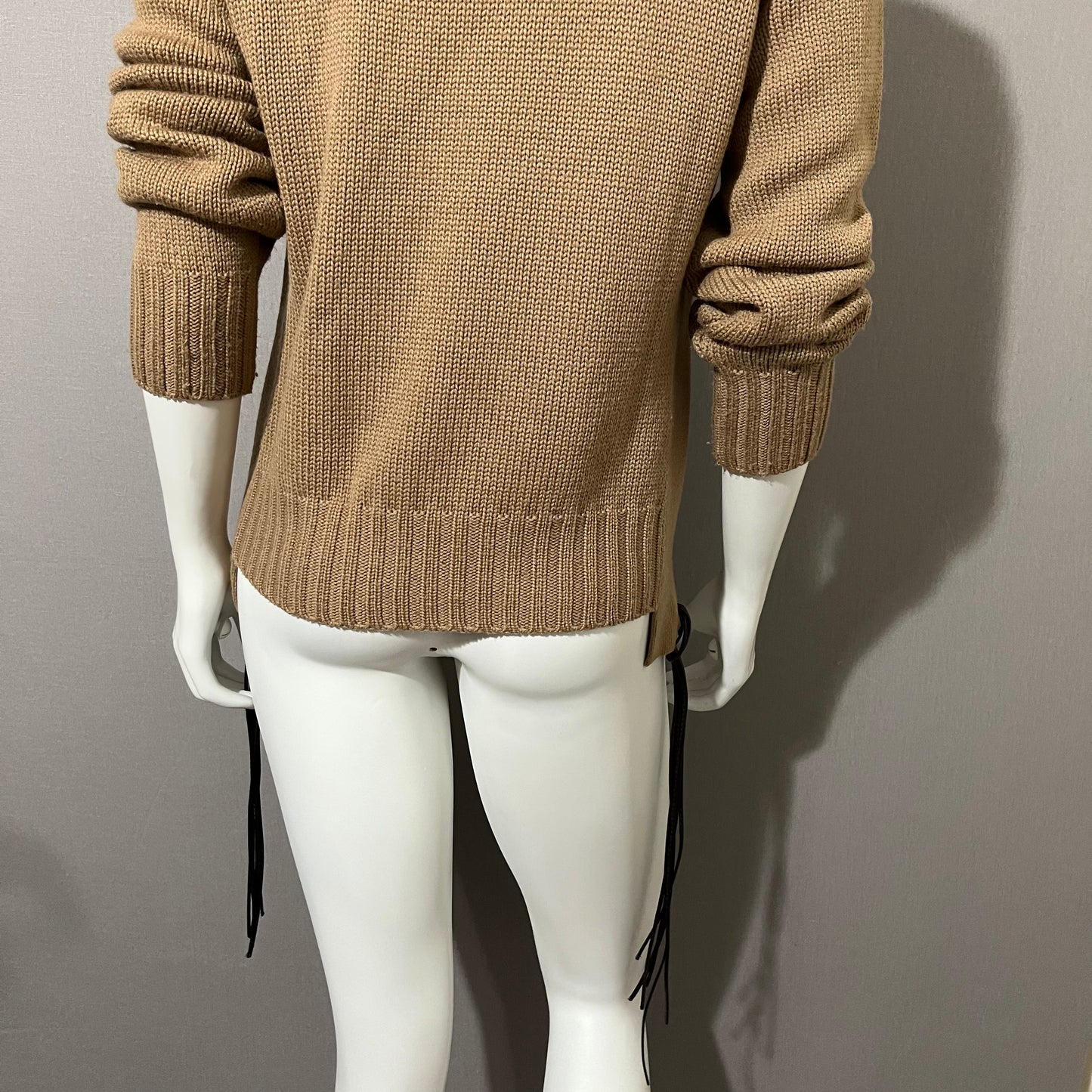 Blue 100% Lana Wool Camel Tan Turtleneck High Low Sweater Sz-Medium