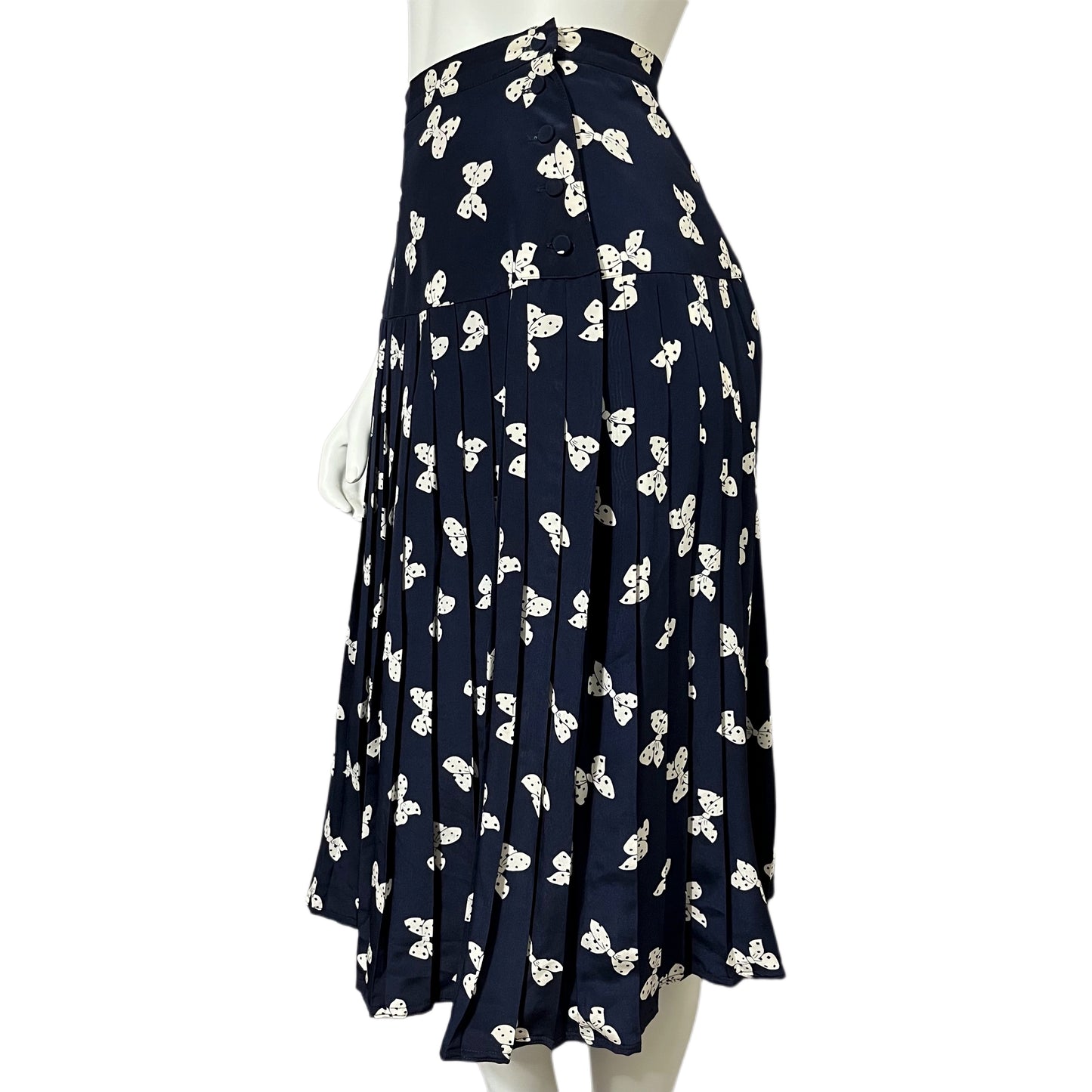 Silk Maggy London Navy Bow Pleated Midi Skirt Sz-10 or Small-Medium