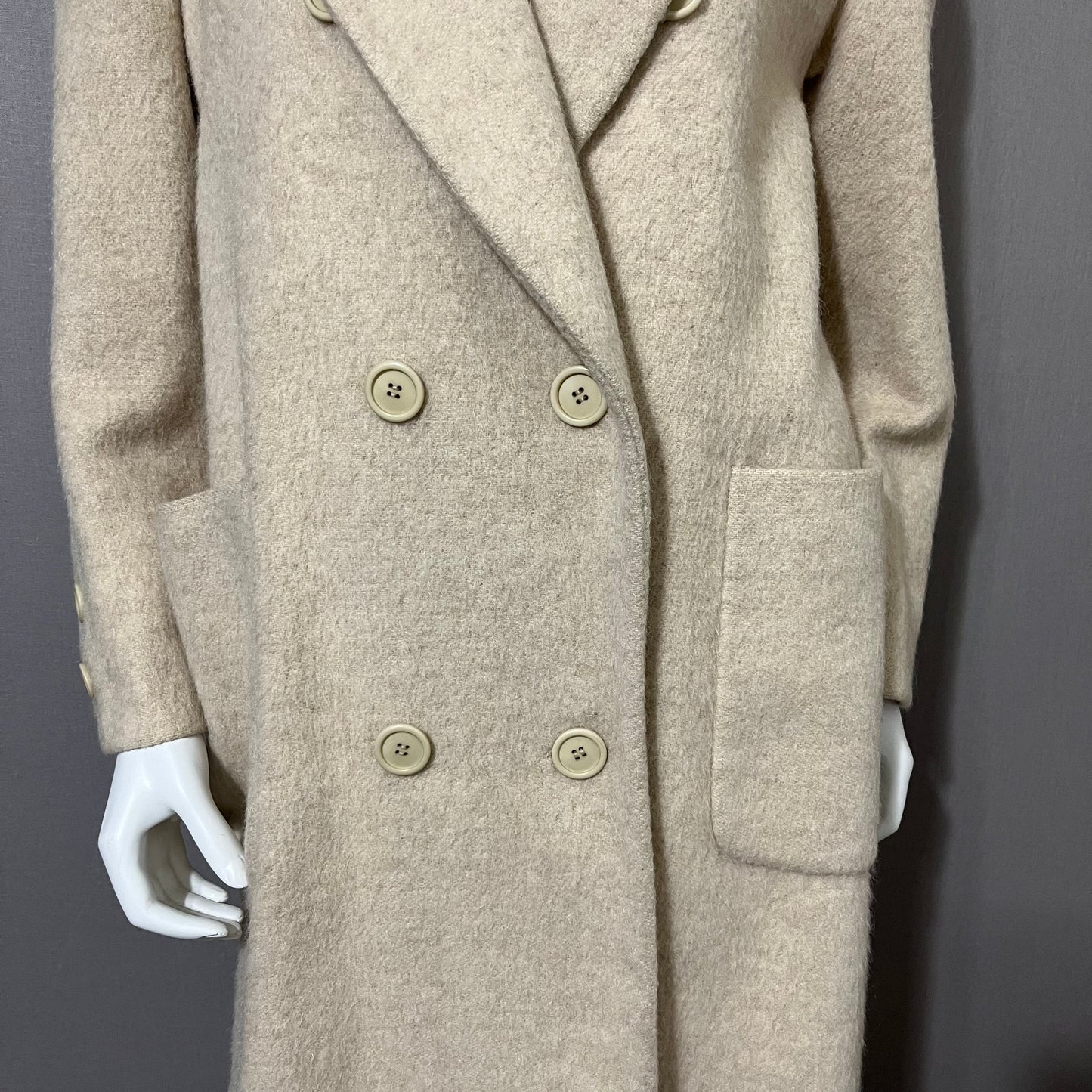 Vintage Anne Klein Wool/Mohair Blend Cream Longline Coat Sz-8