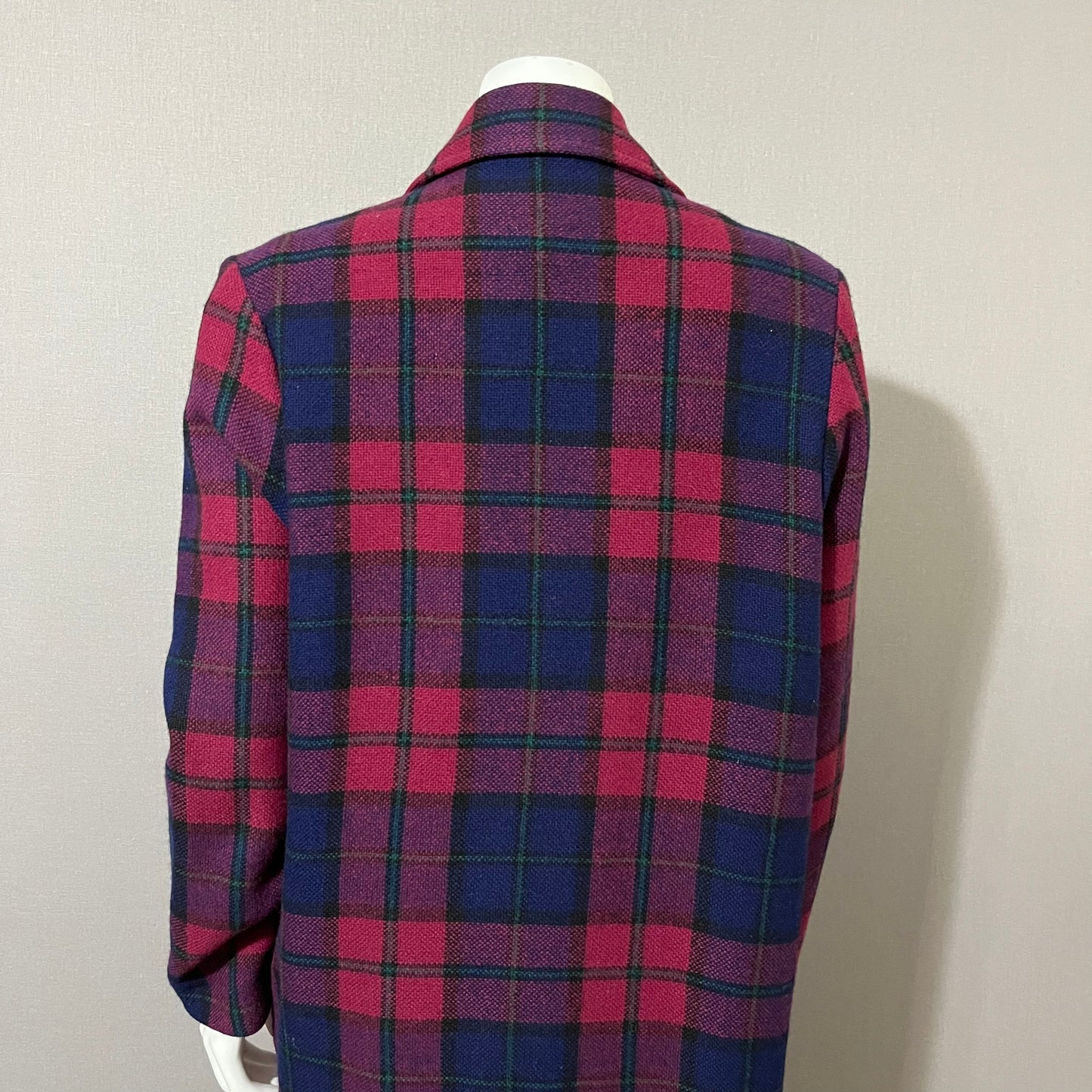 Wool Branigan Weavers Plaid Burgundy/Navy Longline Coat Sz-Small