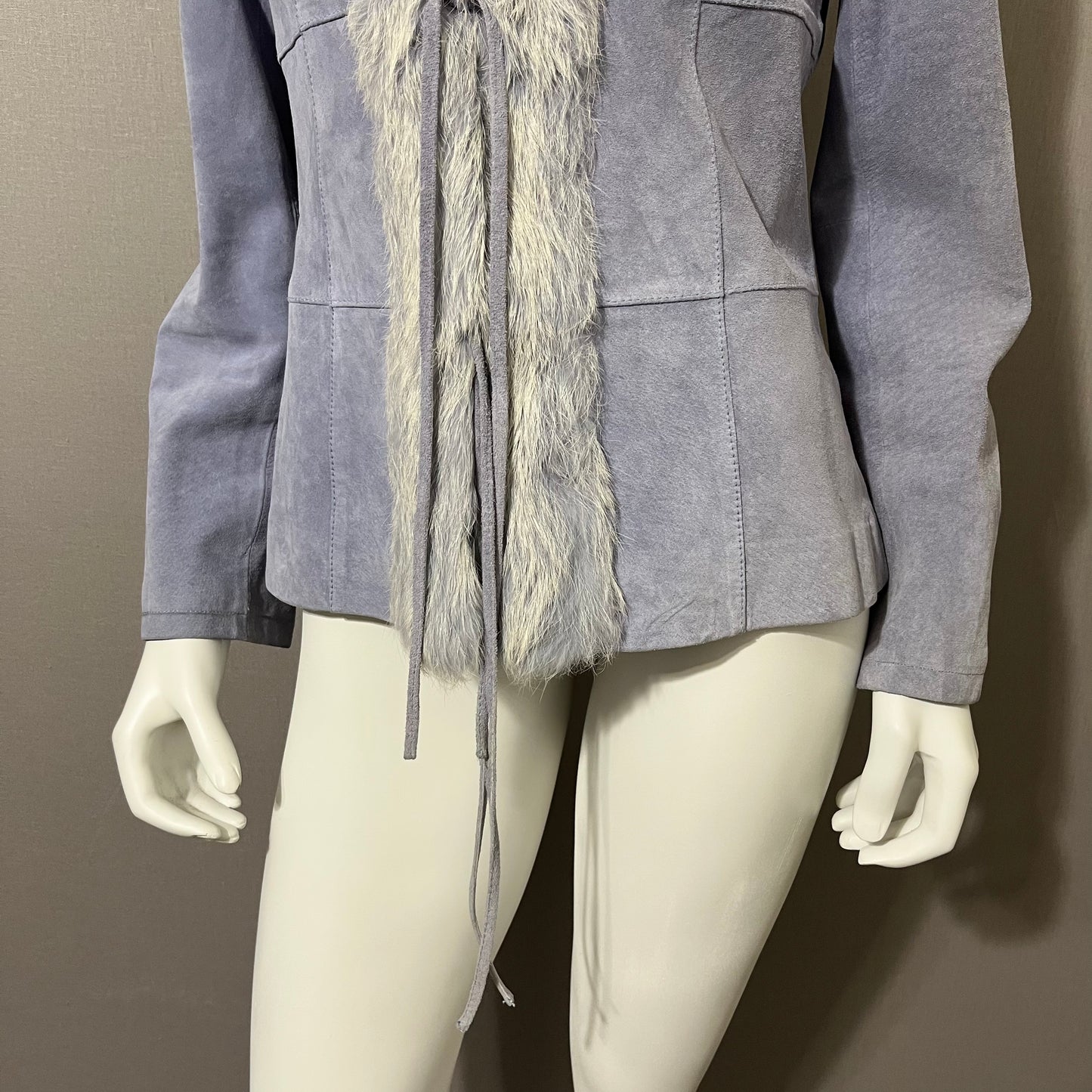 Vintage Revue Light Blue Rabbit Fur Trim Suede Leather Sz-6