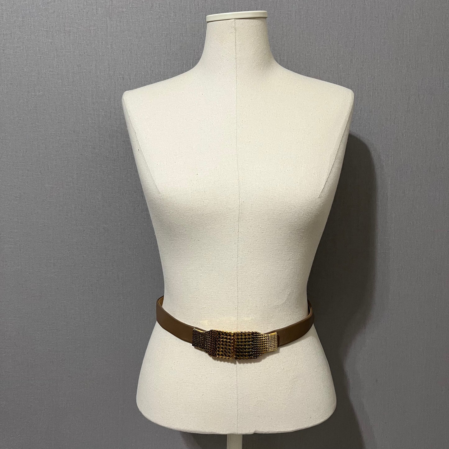 Vintage Accessocraft Taupe Adjustable Gold Buckle Skinny Belt Sz-OS