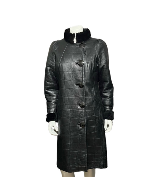 Leather Shearling With Mink Collar Coat