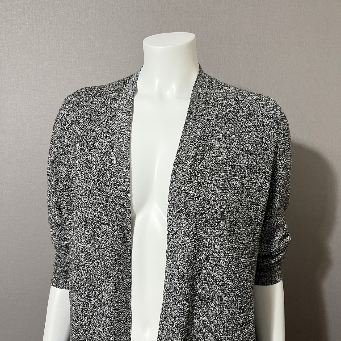 Eileen Fisher Marled Black/ White Silk/Linen Blend Open Cardigan Sz-Medium