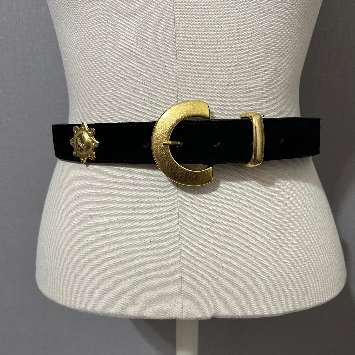 Vintage Black Suede Leather With Gold Sun, Moon, Stars Sz-Medium