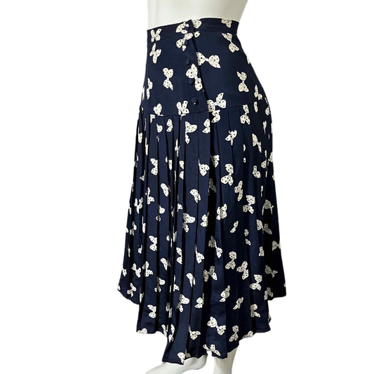 Silk Maggy London Navy Bow Pleated Midi Skirt Sz-10 or Small-Medium