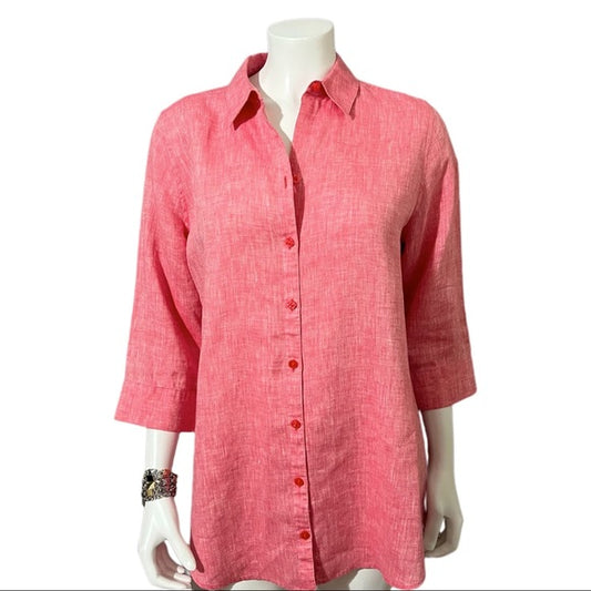 Chico’s Pink Button Front 3/4 Sleeve Shirt Sz 1 (Medium)