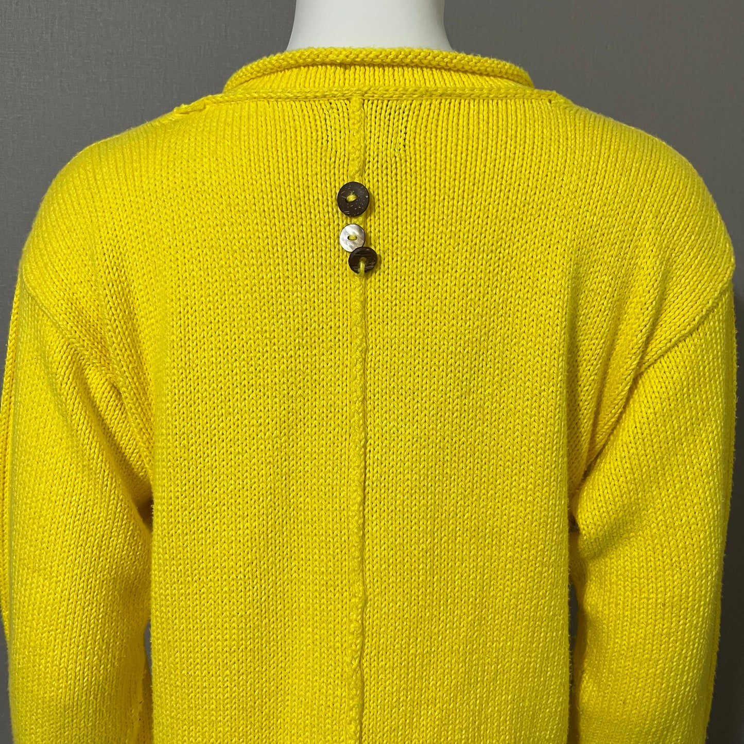 Yellow Pure Hand-Knit V-Neck Textured Button Sweater Sz-Small/Medium