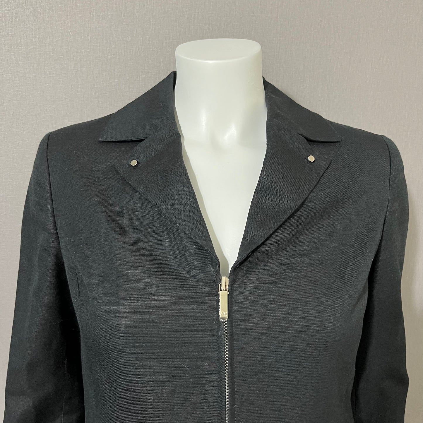 Vintage Anne Klein Black Zip Up Linen/Cotton Jacket Sz-4