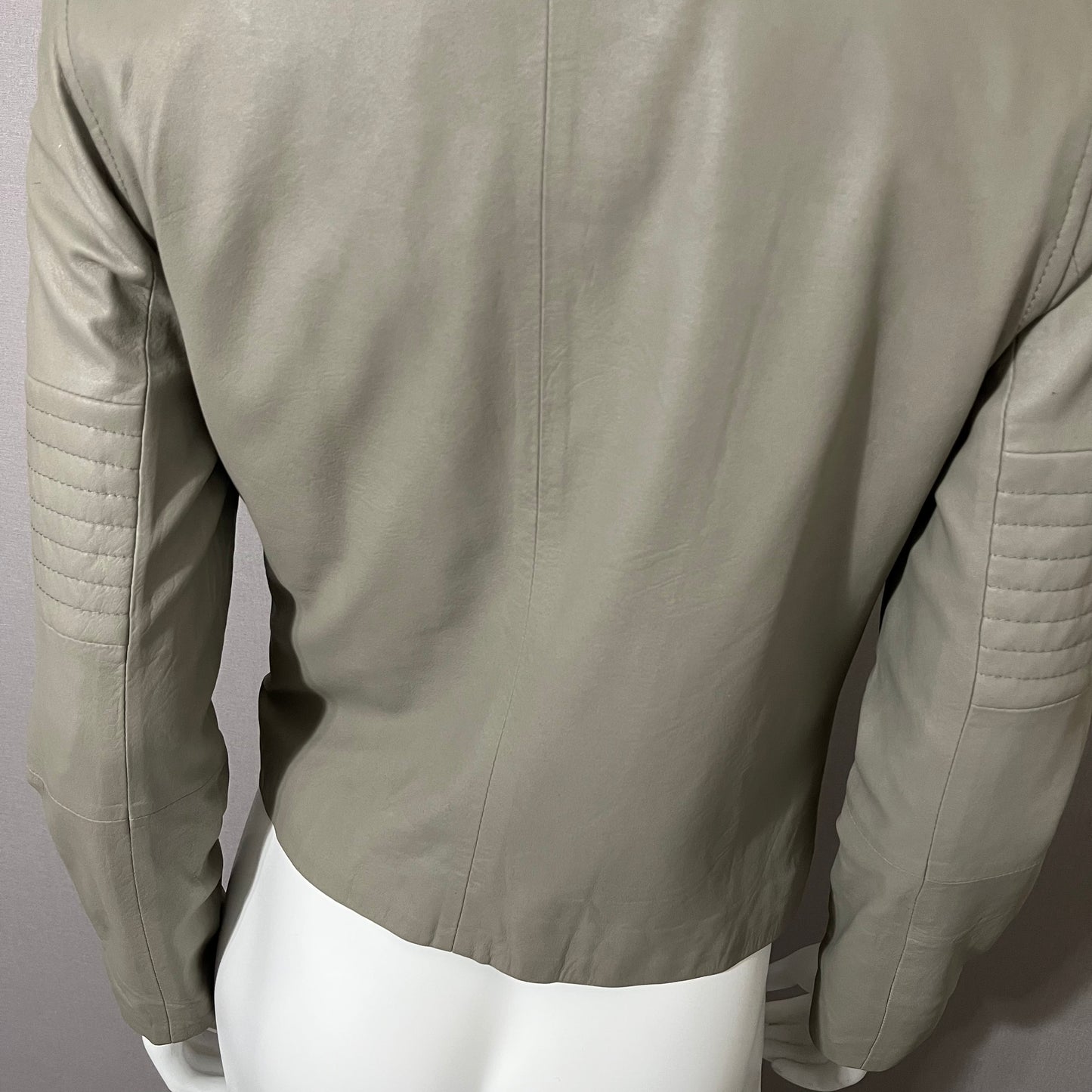BB Dakota Taupe/White Asymmetrical Leather Jacket Sz-Small