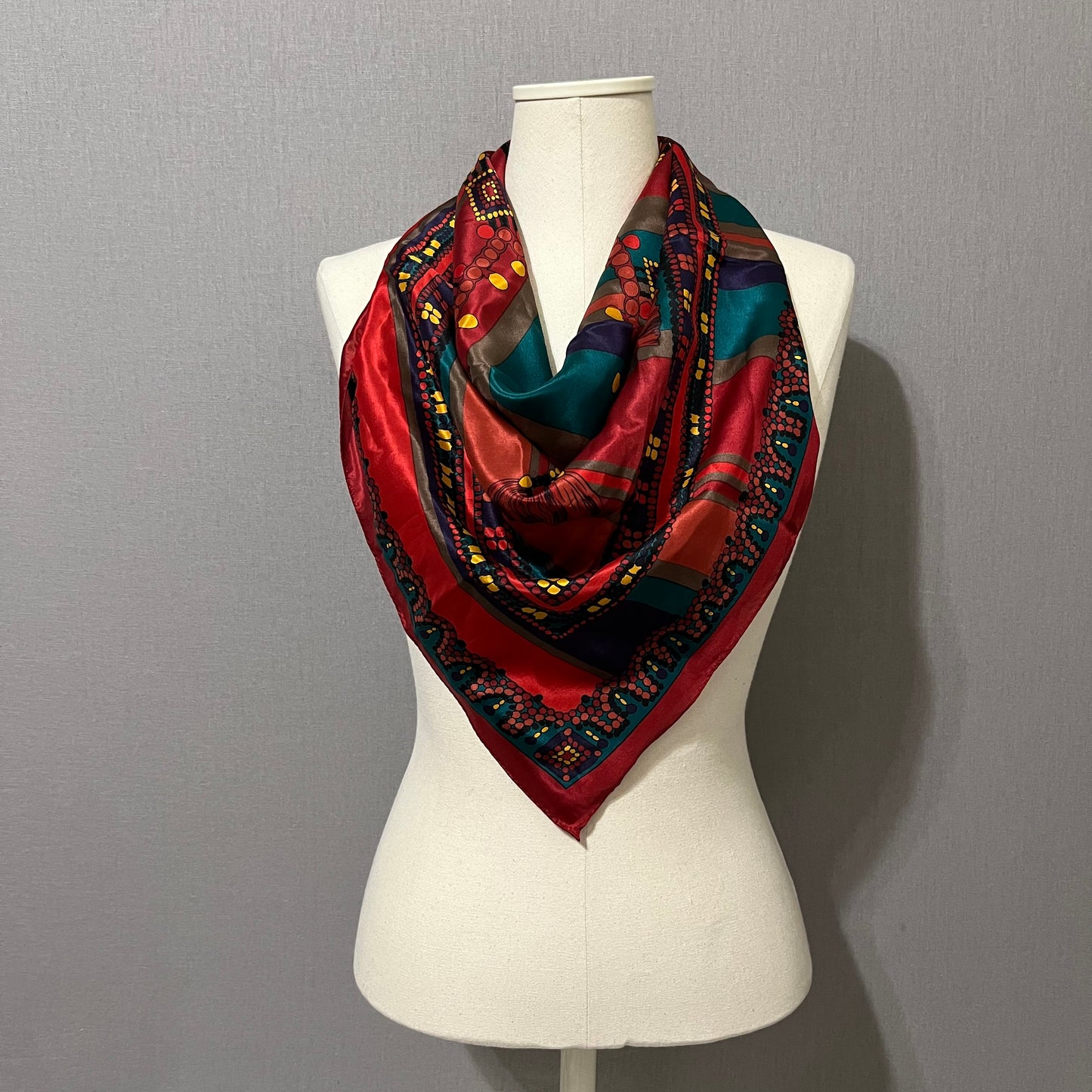 Red/Green/Yellow 100% Silk Made In Japan Scarf