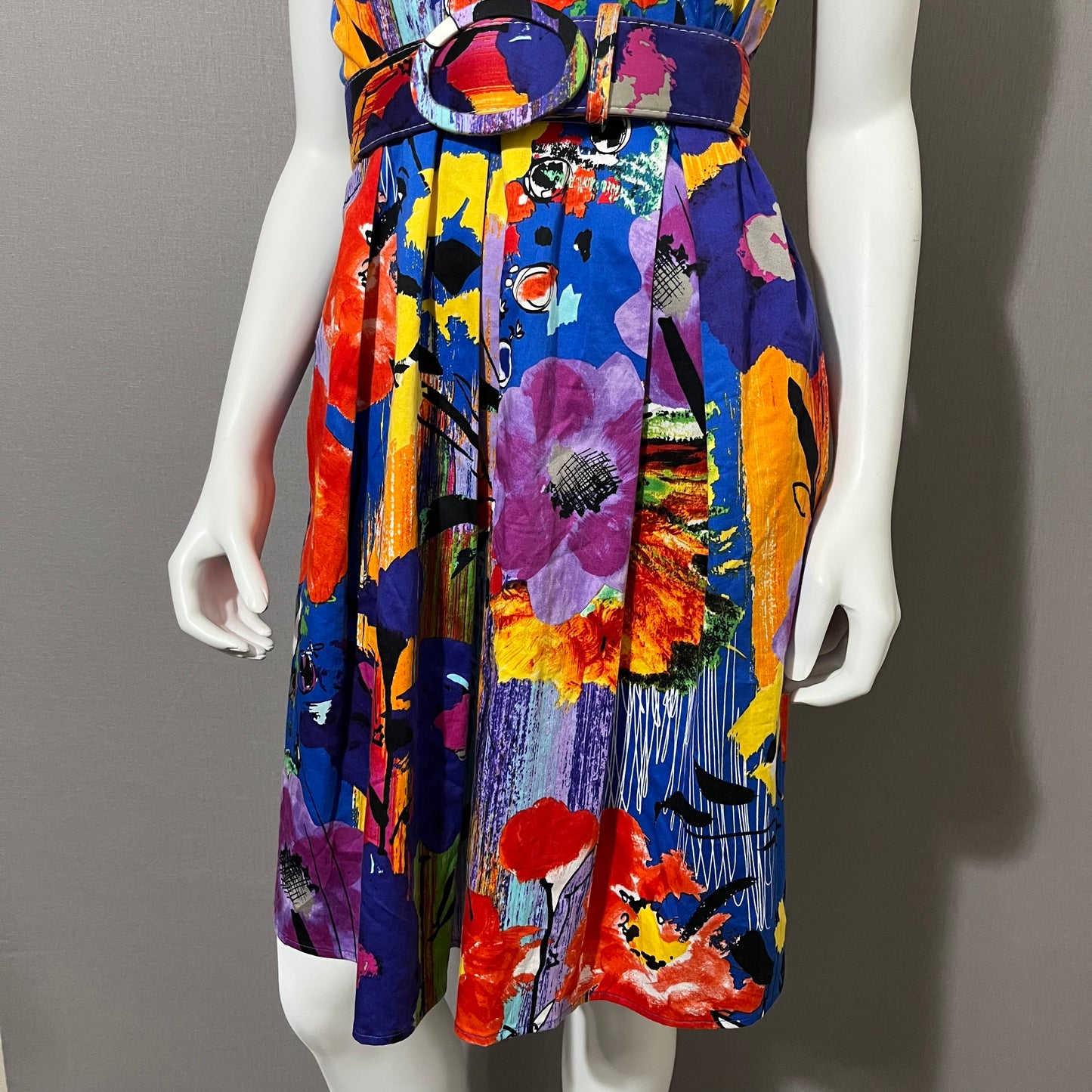 Spense Multicolored Sleeveless Print Cotton Dress Sz-Large