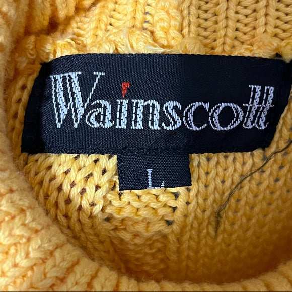 Wainscott Mustard Yellow Cotton Chunky Cable Knit Turtleneck Sz-Large