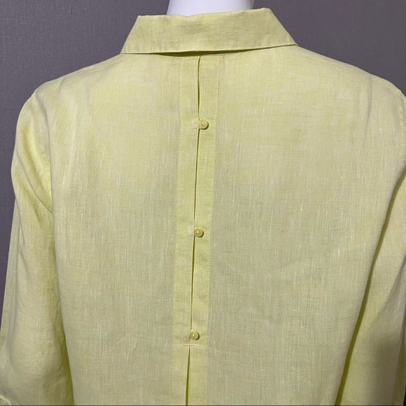 Chico’s Yellow Button Front Linen Shirt 3/4 Sleeve Sz-Medium