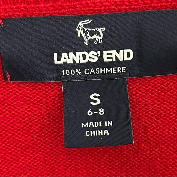 Lands End Red Diamond Print 100% Cashmere Sweater Sz-Small