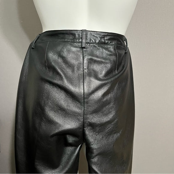 Vintage Hugo Buscati Black Leather Straight Leg Pants Sz-4