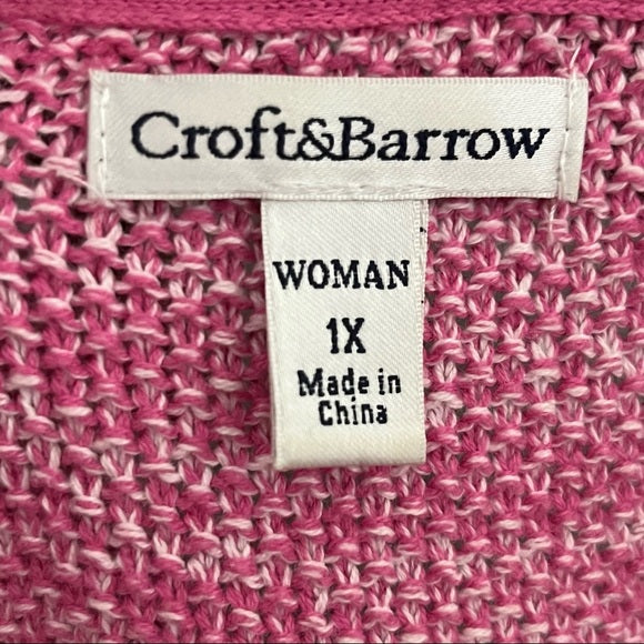 Croft & Barrow Pink V-Neck Marled Sweater Sz-1X