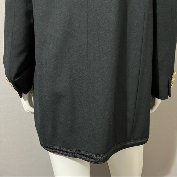 Vintage J.H. Collectibles Black 100% Wool Gold Button Front Blazer Sz-14 W