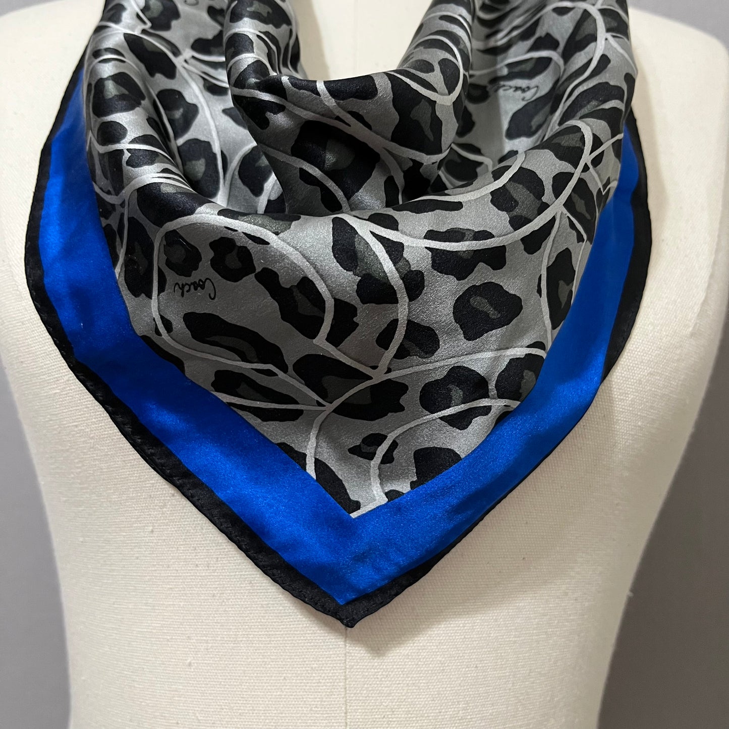 Coach Signature Blue/Silver/Black Animal Print Silk Scarf