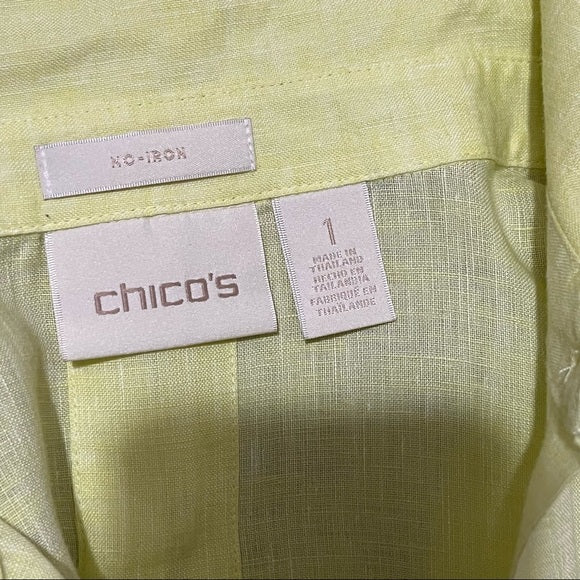 Chico’s Yellow Button Front Linen Shirt 3/4 Sleeve Sz-Medium