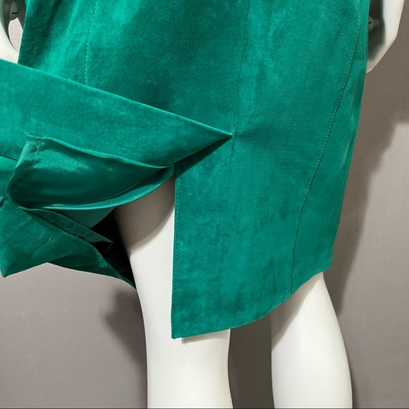 Vintage Cedars Green 2 Pc Suede Leather Skirt Suit Set Sz-Medium/Large