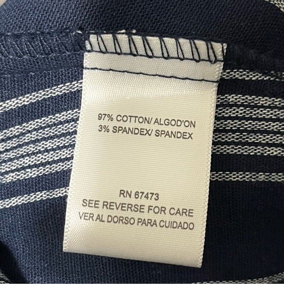 Vivi by Violet Weekend Ruffle Collar Navy Cotton Striped Dress Sz-Medium