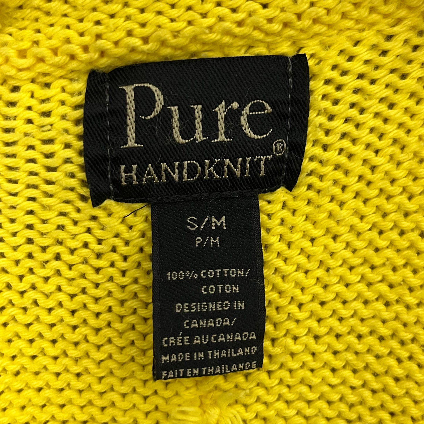 Yellow Pure Hand-Knit V-Neck Textured Button Sweater Sz-Small/Medium