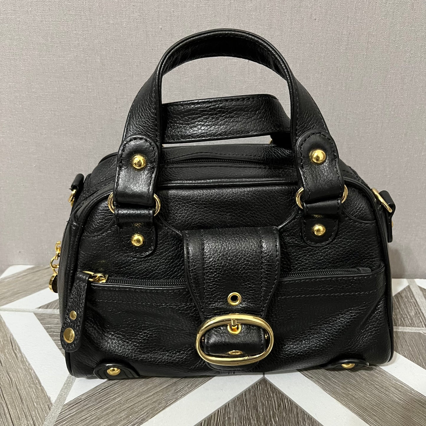 Max New York Black Mini Leather Hand Bag