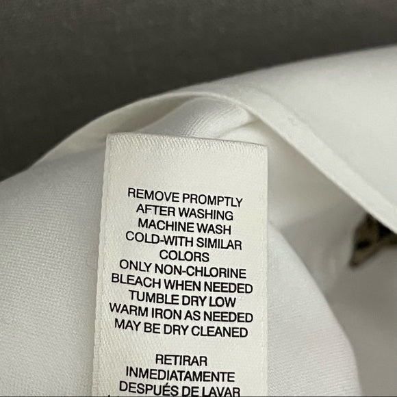 Chico’s White with Leopard Pocket Cotton Button Front Shirt Sz 1 (Medium)