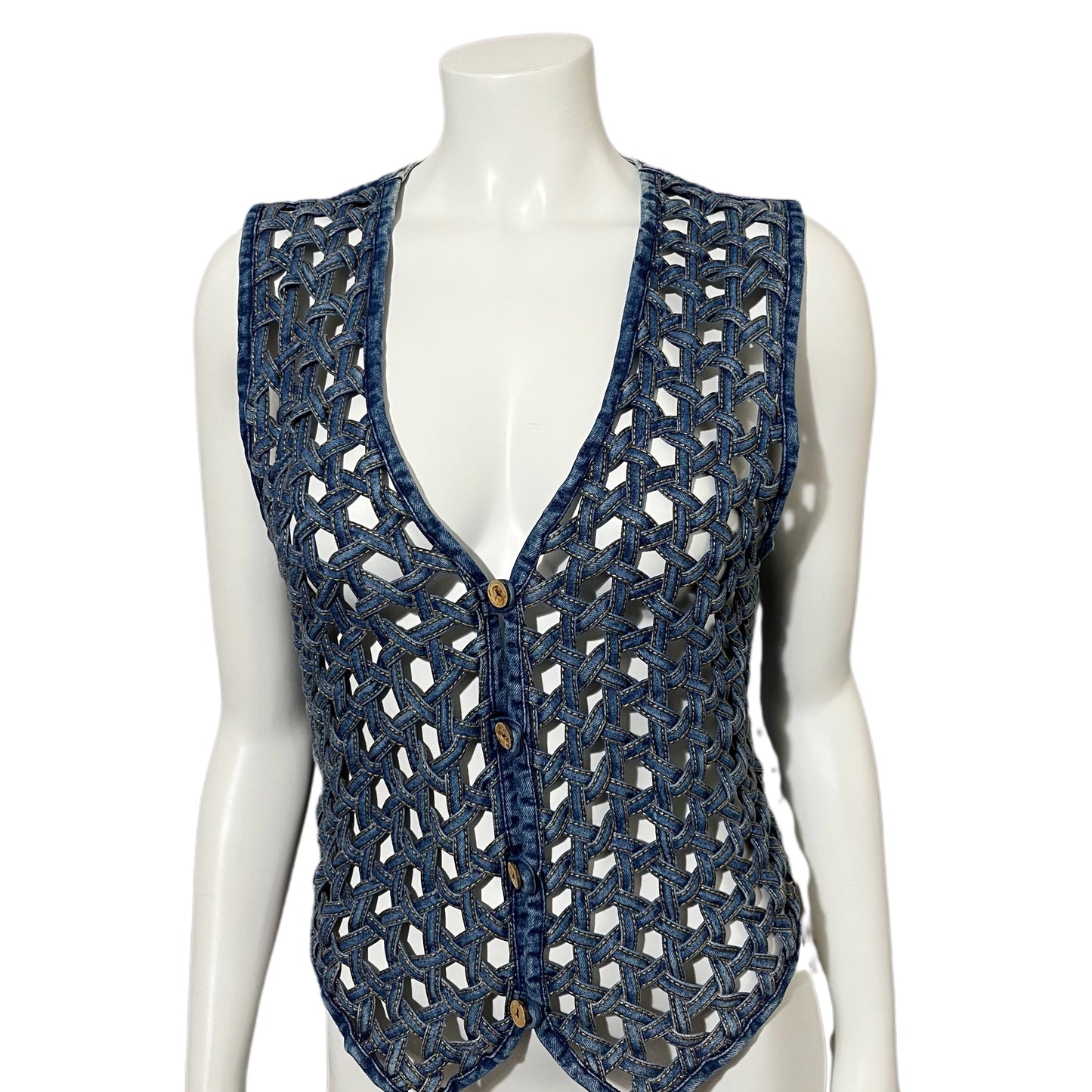 Vintage Denim Rare Open Stitched Cotton Vest Sz-Medium