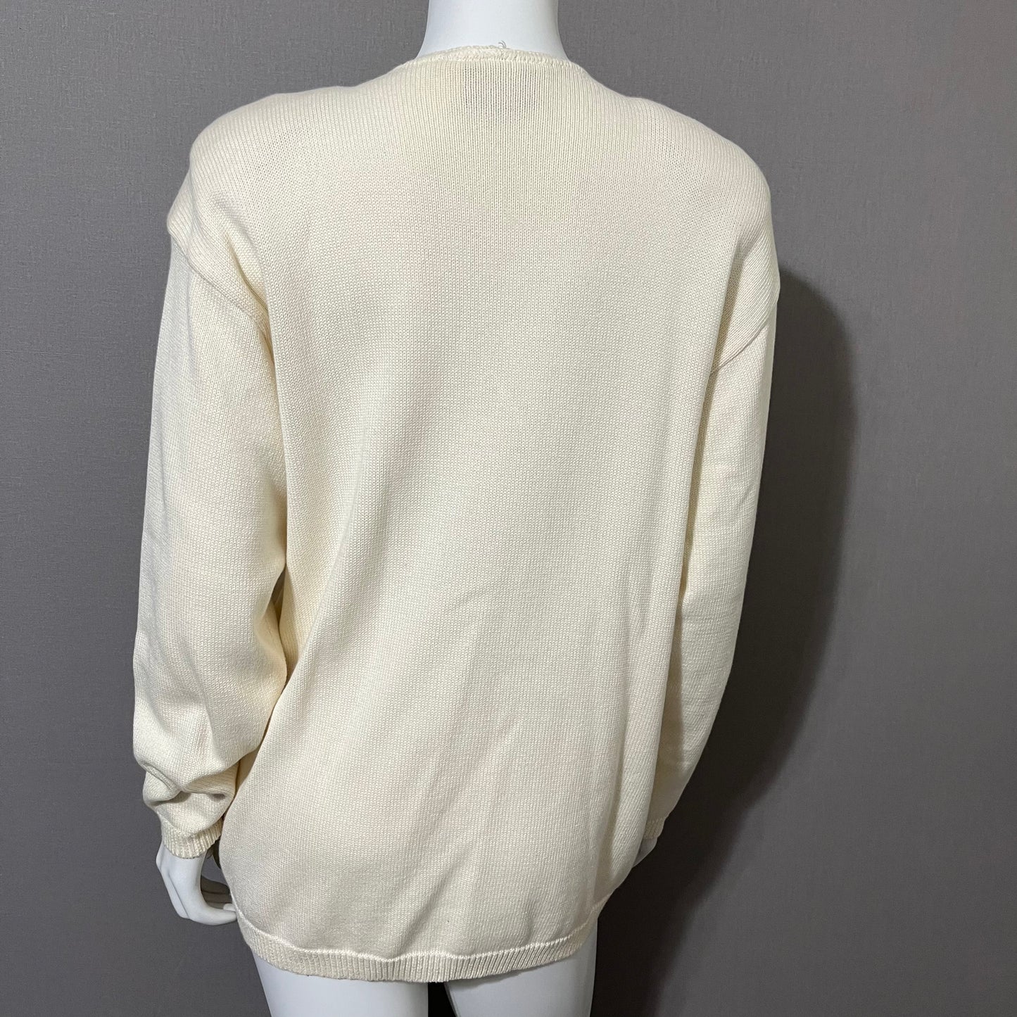 Vintage Lynn Yang Cream Floral Embroidered Sweater Sz-Medium