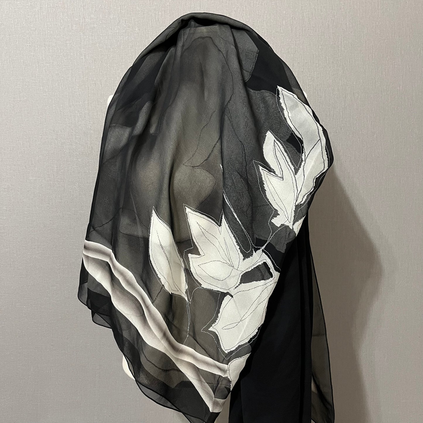 Gottex Black/ White Floral Sheer Silk Scarf